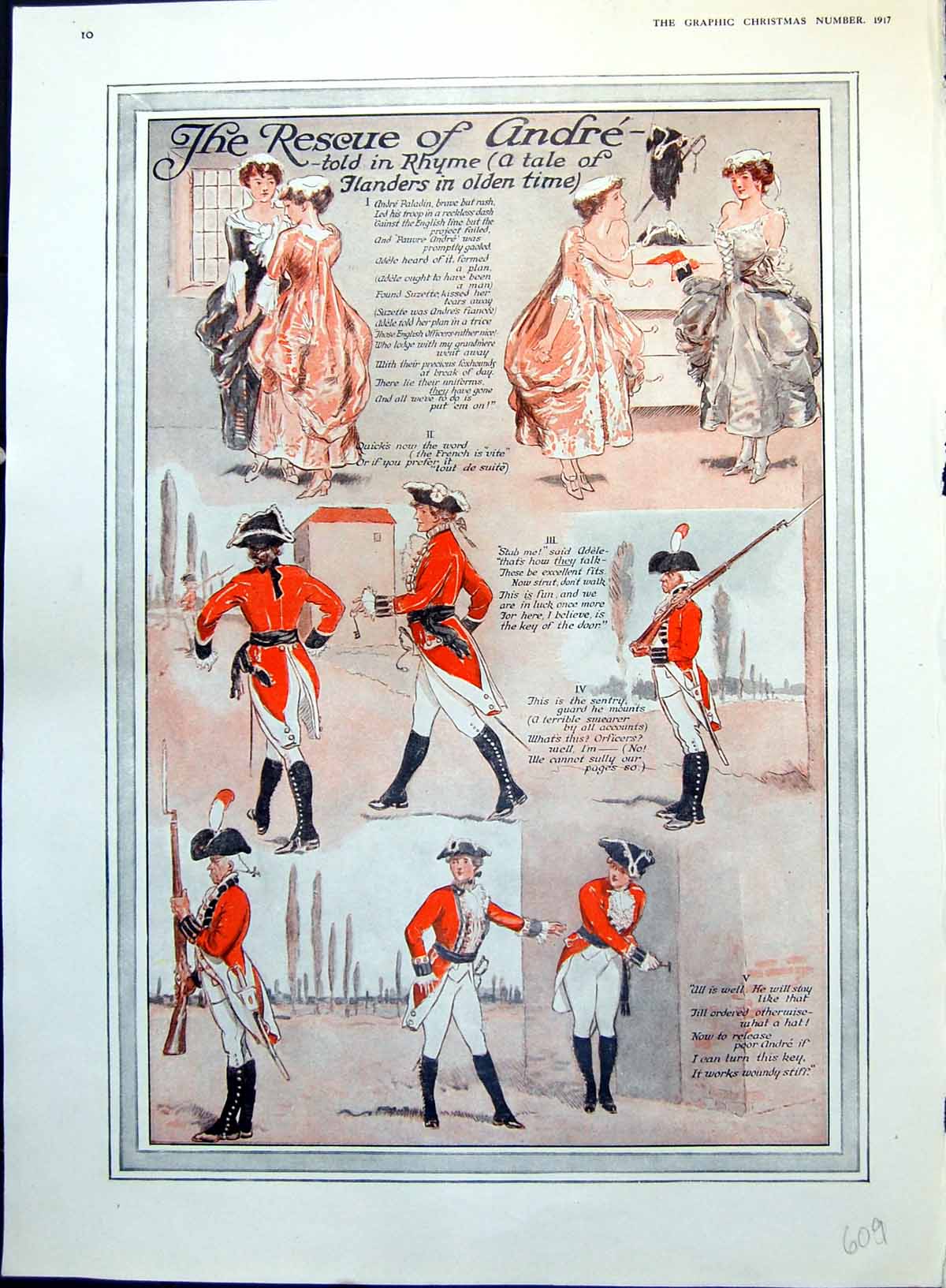 Antique Old Print Rescue Andre Tale en Flanders Ladies Dress As Siers 1917 20th