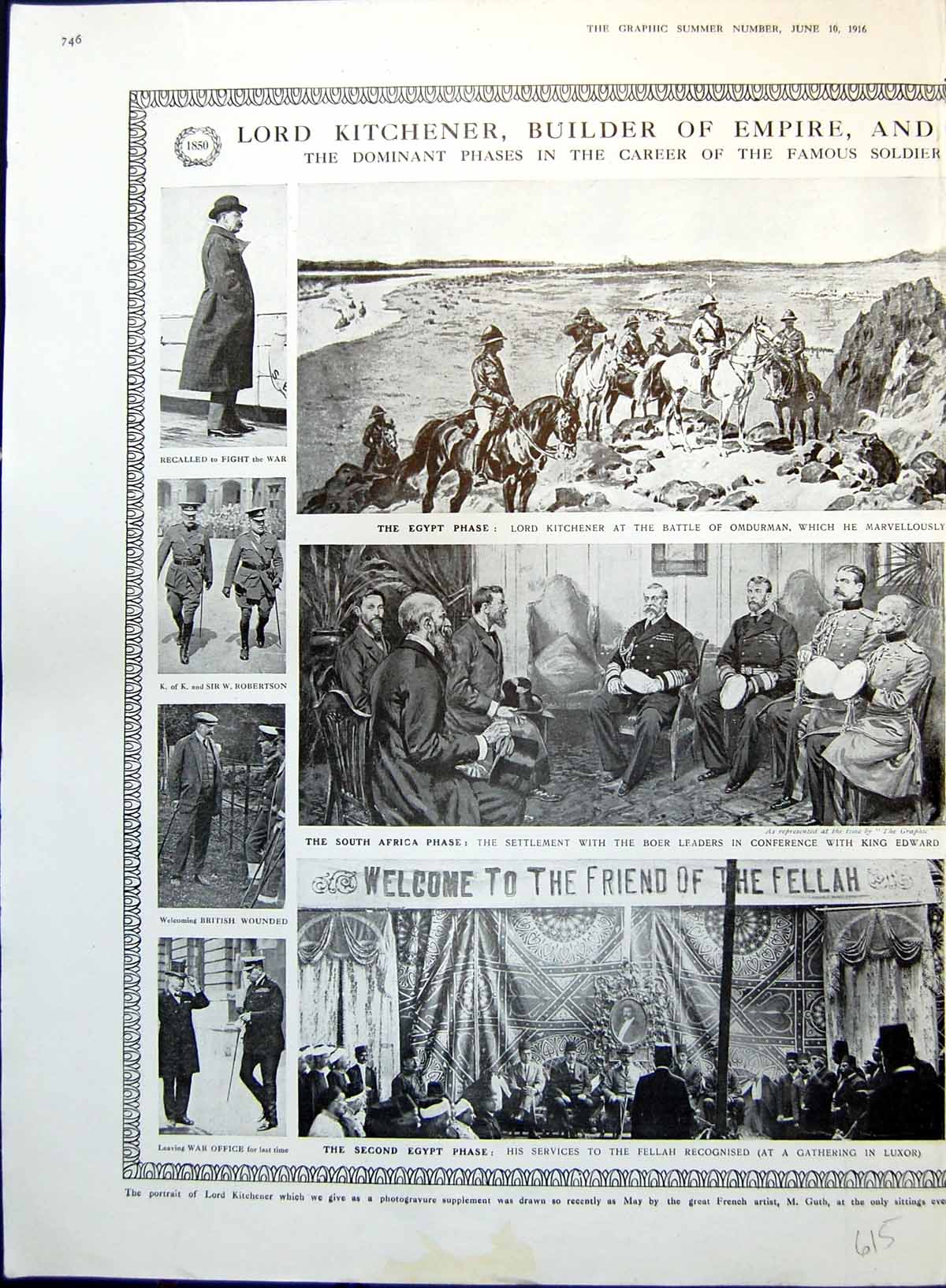 Old Print Lord Kitchener Dominant Phases Life Career Egypt S Africa 1916 20th