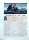 Old Antique Print Man White Horse Stabbing Demon Ford Alarmed Sier 1914 20th