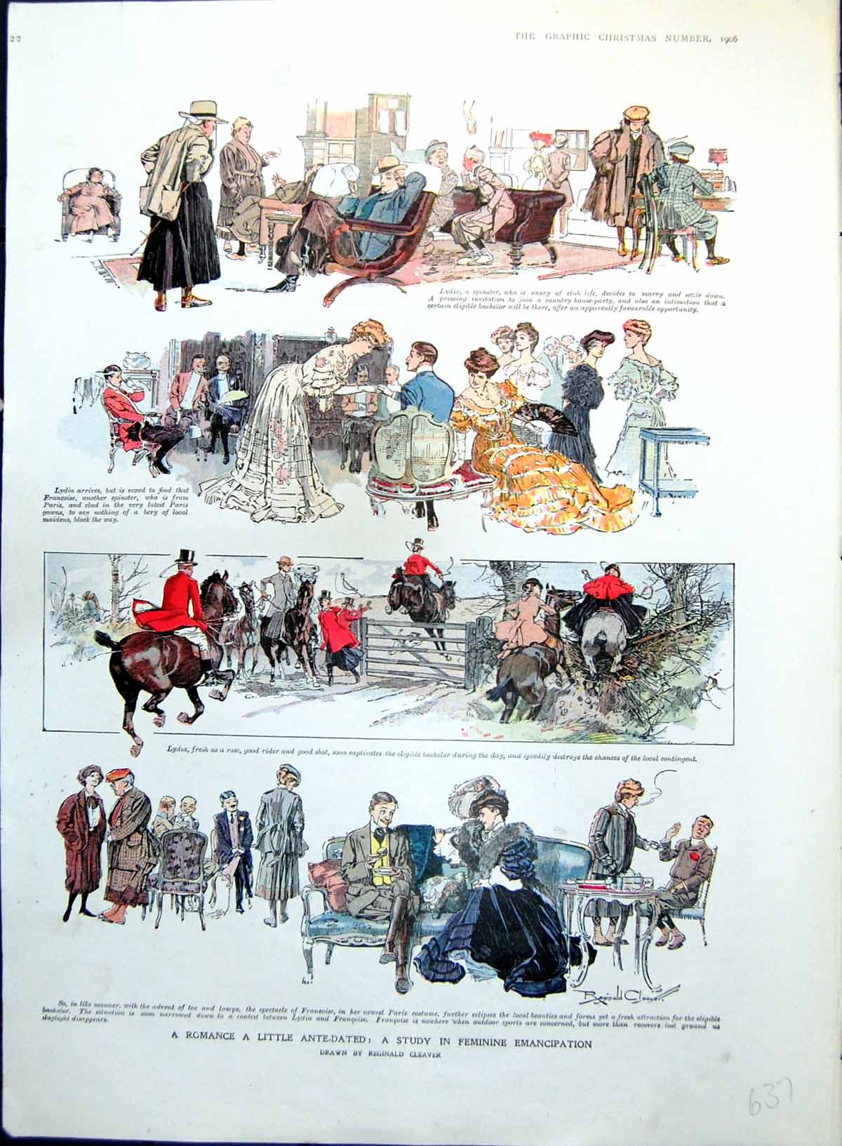 Antique Old Print Romance Feminine Emancipation Eligible Bachelor Shot 1906
