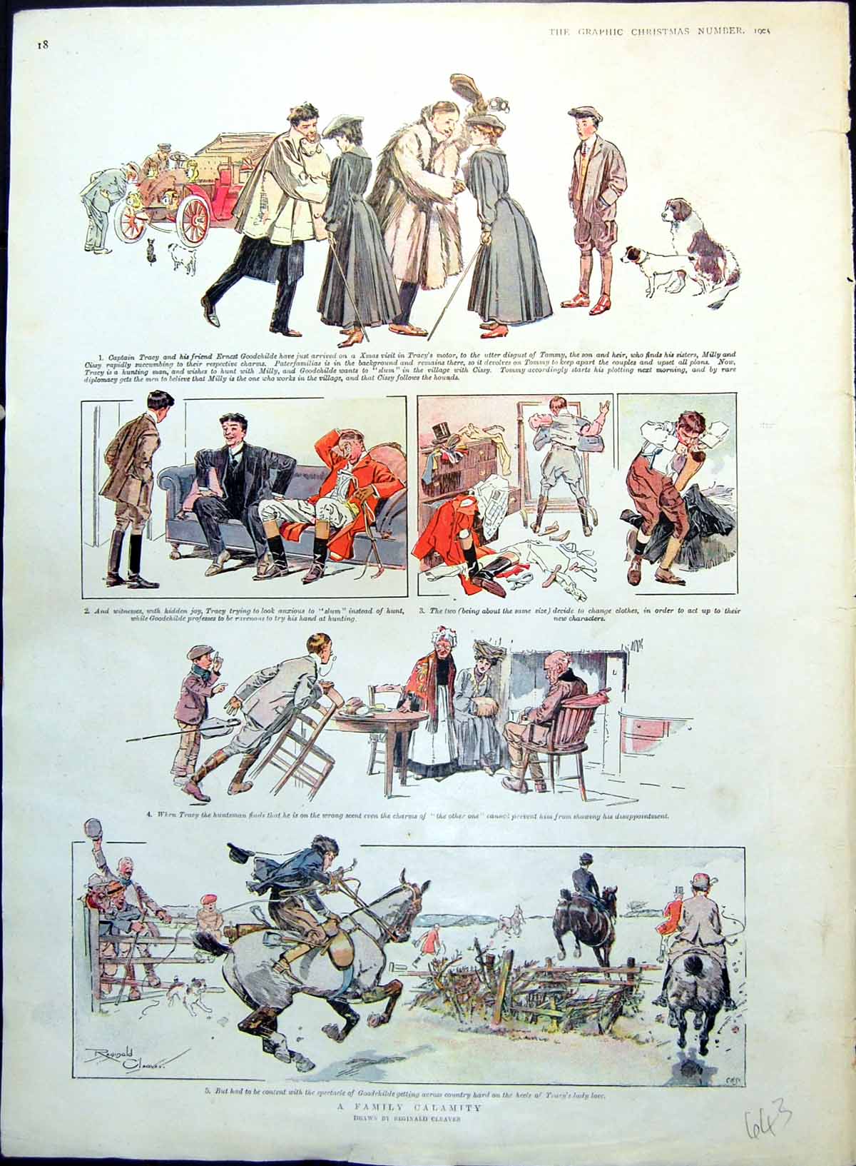 Antique Old Print Younger Son Tries To Thwart Elder Sisters Horses Hunt 1905