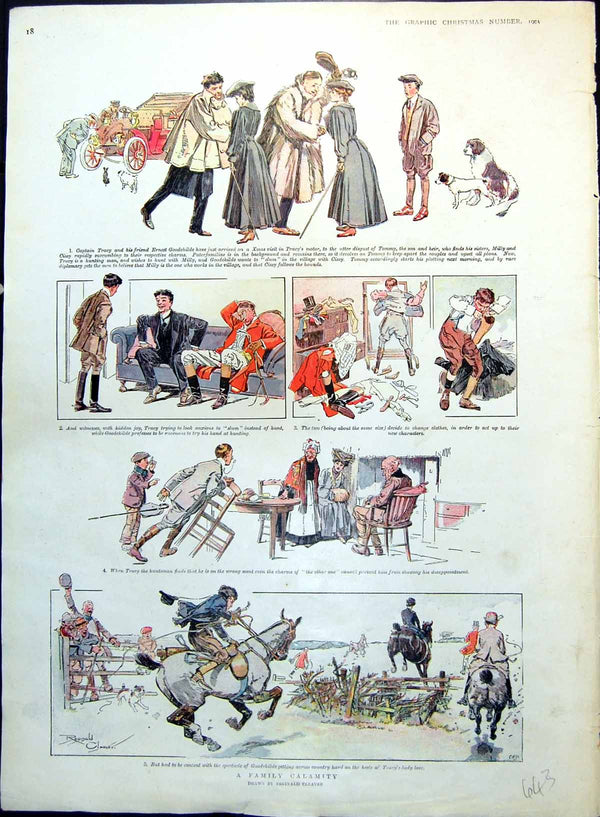 Antique Old Print Younger Son Tries To Thwart Elder Sisters Horses Hunt 1905