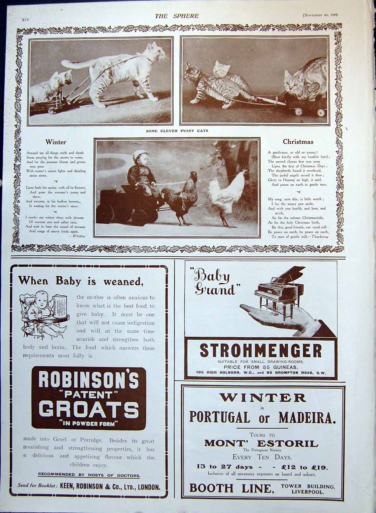 Old Kittens Pulling Cart Chickens Adverts Wright'S Coal Tar Soap 1909 20th
