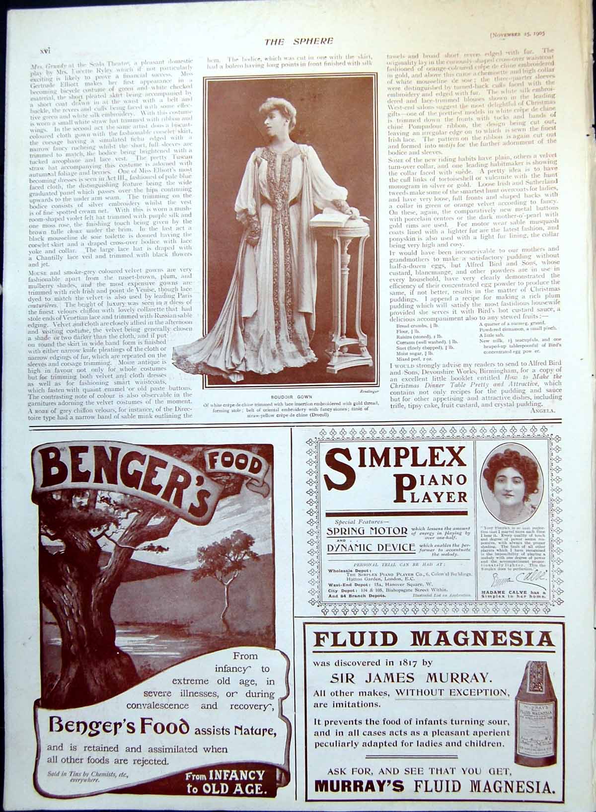 Old Antique Print Boudoir Gown Benger'S Food Adverts Corn Flour Vim 1905 20th