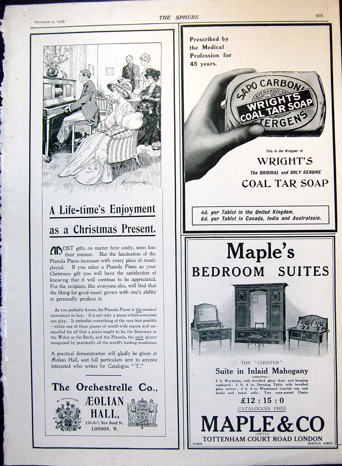 Antique Old Print Wright'S Coal Tar Soap Adverts Tom Smith'S Crackers 1910 20th