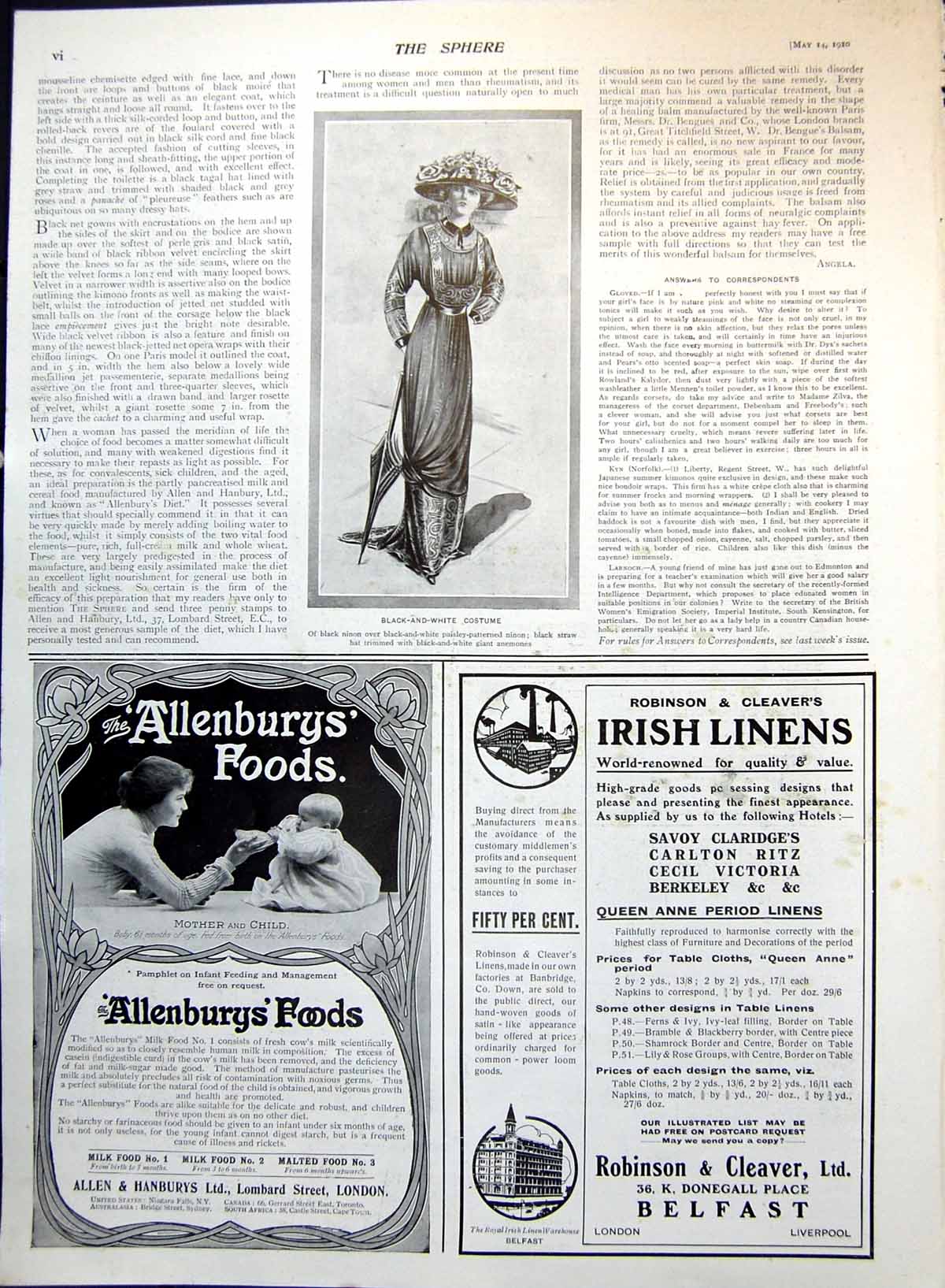 Antique Print Black White Costume Hat Allenburys' Foods Advert Perfume 1910