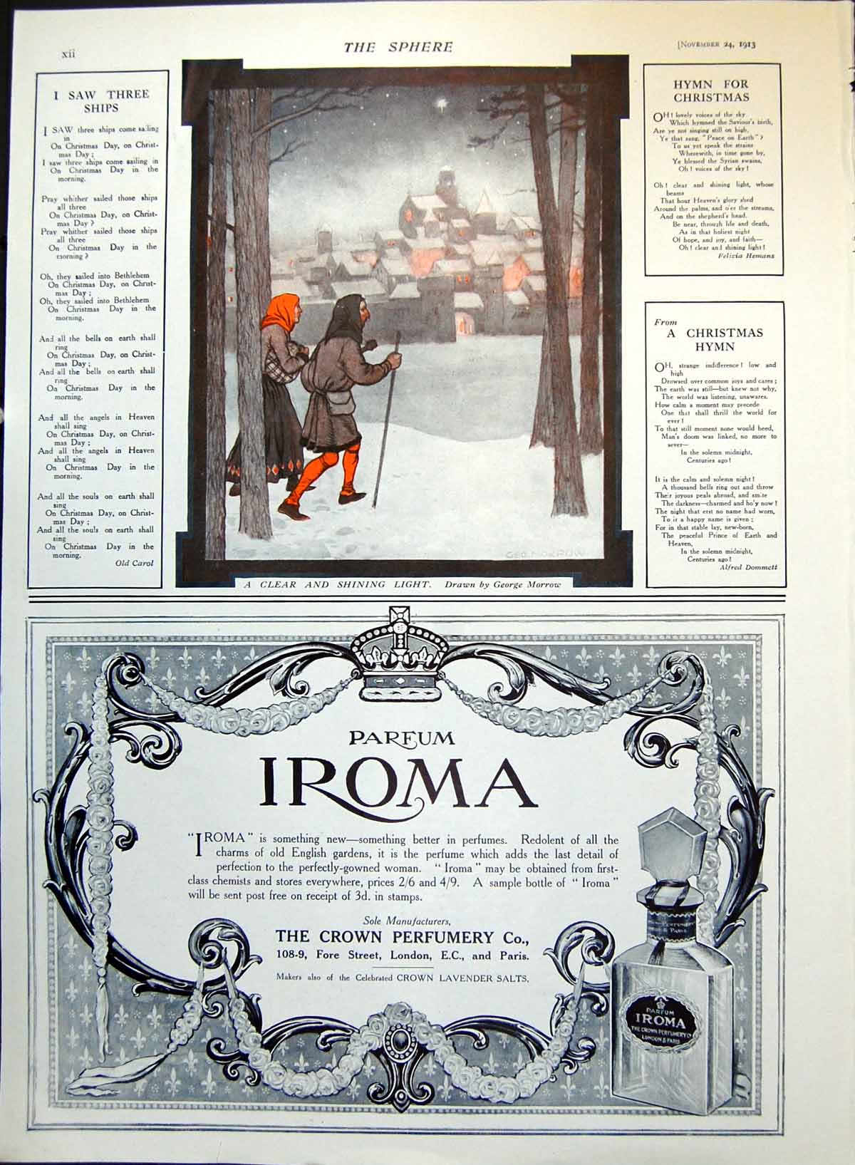 Antique Print Clear Shining Light Couple Snow Town Arrol-Johnston Car 1913 20th