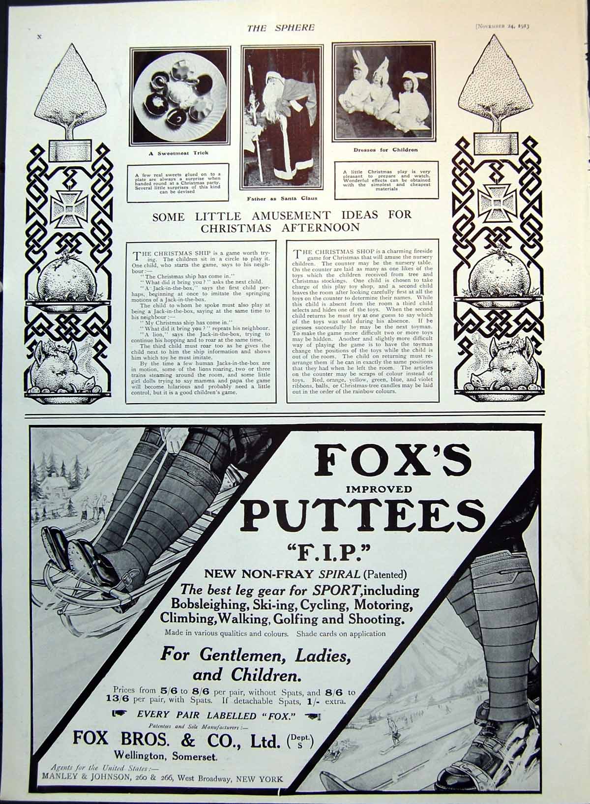 Old Print Father Santa Fox'S Puttees Adverts Bulmer'S Cider Benger'S 1913 20th