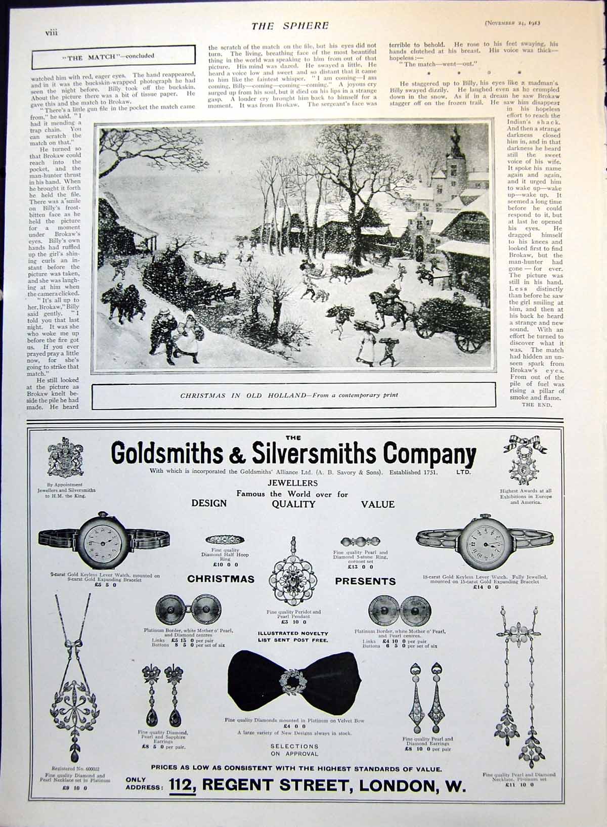 Old Antique Print Christmas In Holland Snowscene Adverts Lemco Nurse 1913 20th