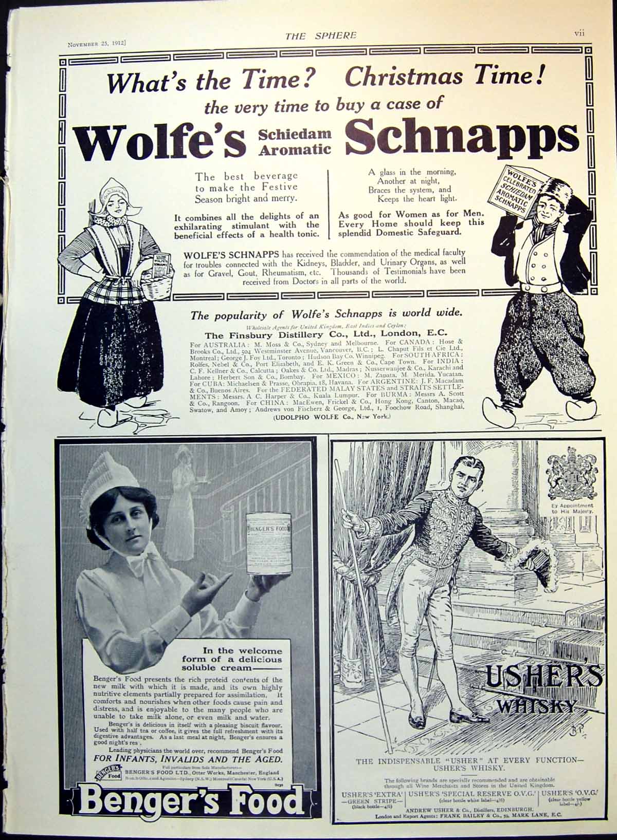 Antique Print Wolfe'S Schnapps Benger'S Foods Princes' Restaurants Ads 1912