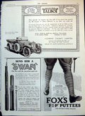 Antique Old Print Talbot Car Fox'S Puttees Swan Pens Adverts Avon Tyres 1915