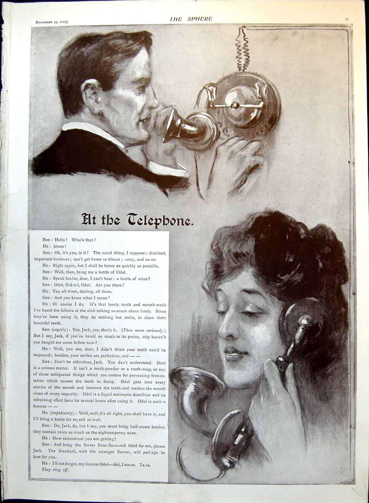 Old At The Telephone Odol Advert Little Red Riding Hood Scrubb'S 1905 20th
