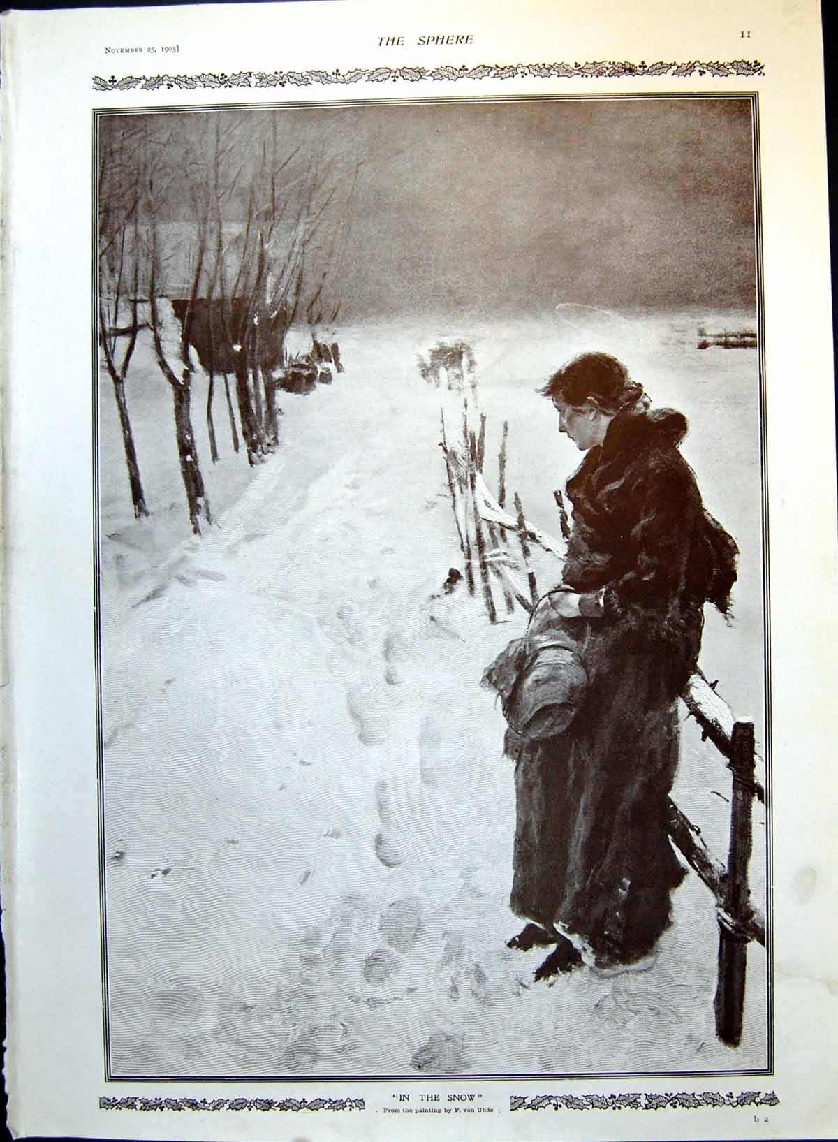 Antique Old Print In The Snow From Painting F Von Uhde Modern Christmas 1905