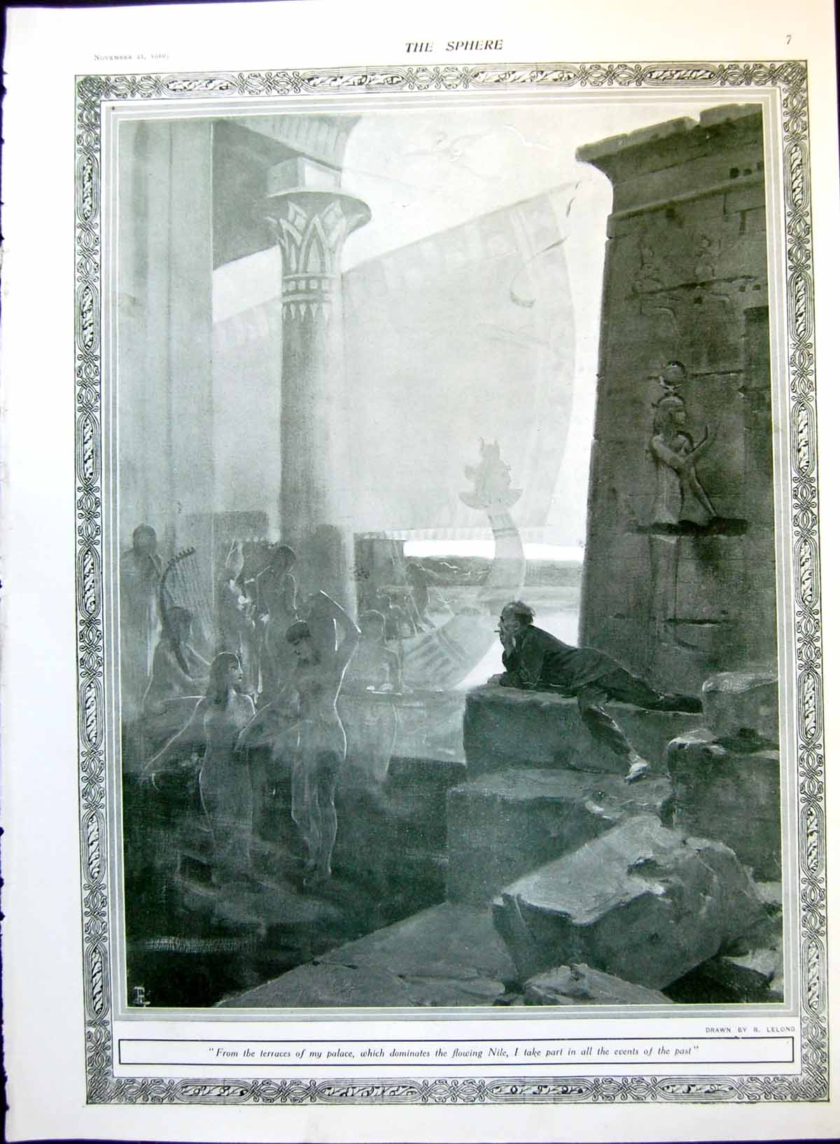 Antique Old Print Man Observing Events Past Egypt R Lelong Men D Landeau 1910