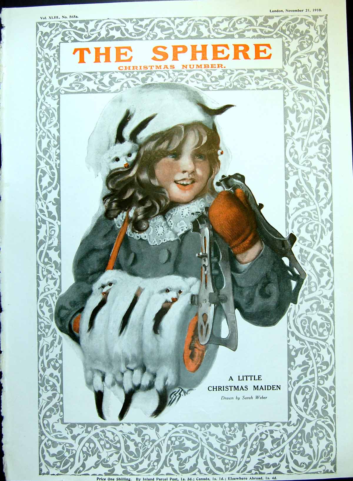 Antique Print Little Christmas Maiden Drawn Sarah Weber Tree Man Door 1910 20th
