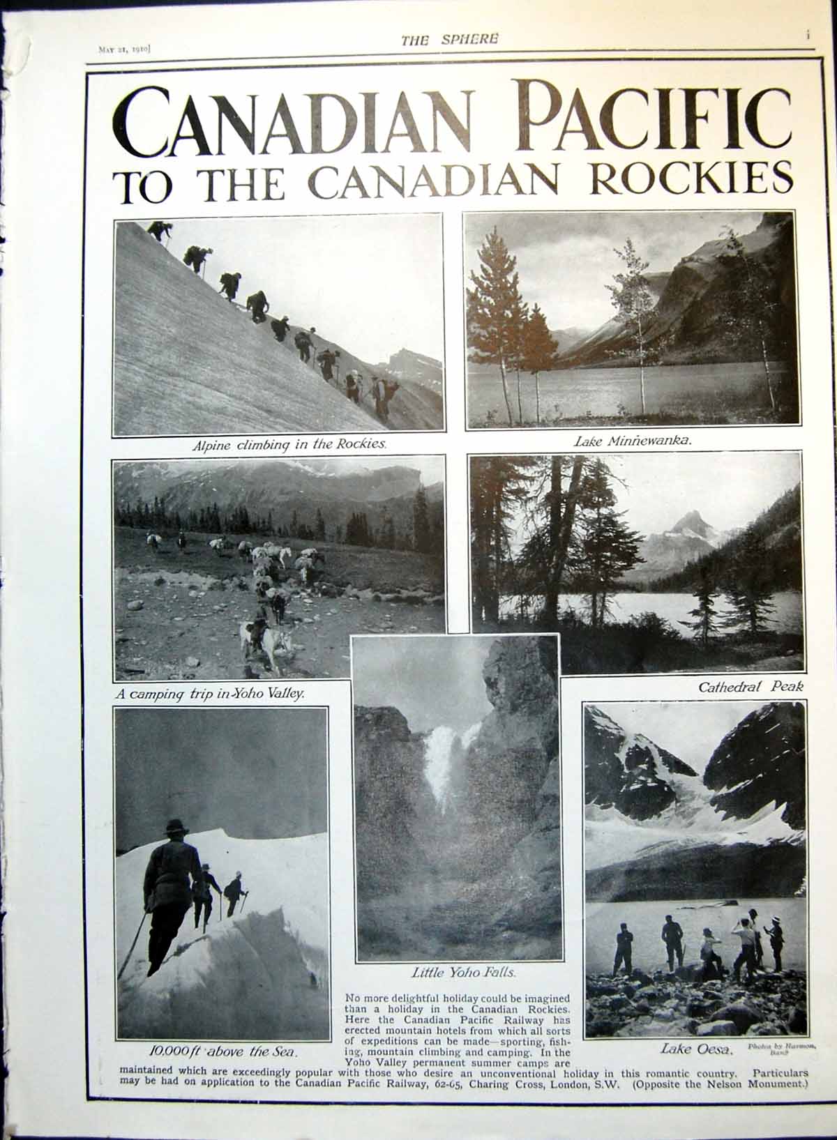 Old Print Canadian Pacific To Rockies Little Yoho Falls Royal Edward 1910 20th