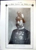 Old Antique Print King George Fifth In Austrian Uniform Queen Mary 1910 20th