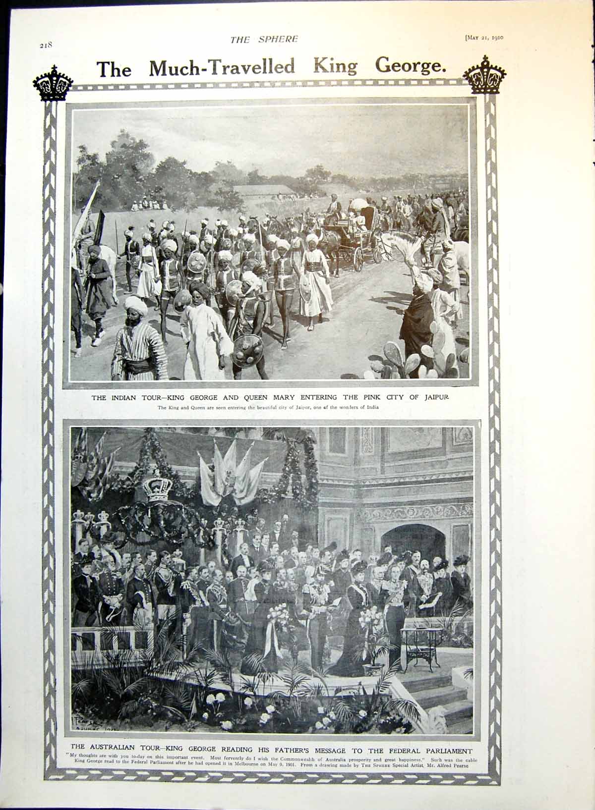 Old Print King George Queen Mary Enter Jaipur Australia Empire Tour 1910 20th
