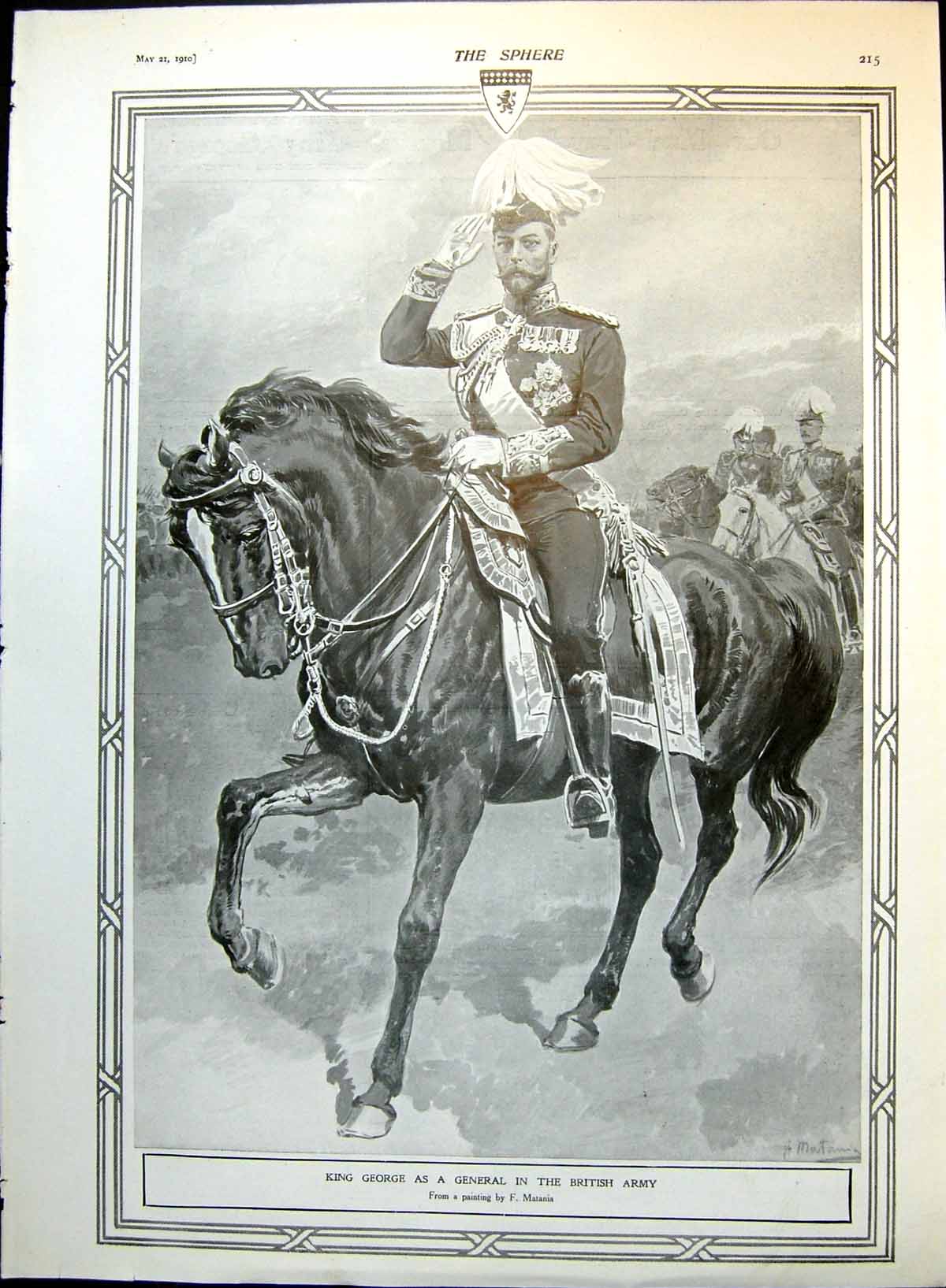 Antique Print King George As General British Army Oversees Trip Canada 1910