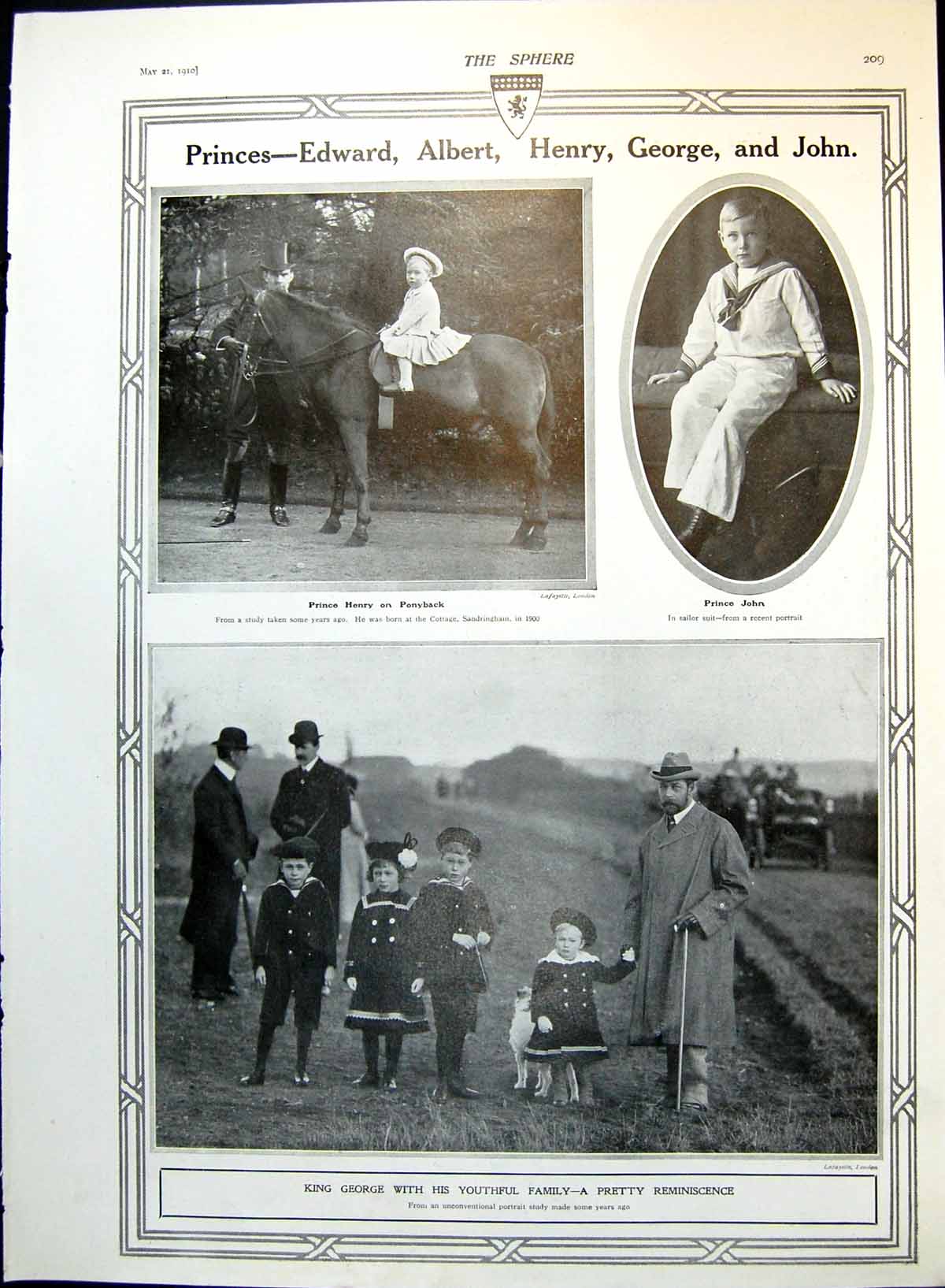 Antique Old Print Princes Edward Albert Henry George John King George 1910 20th