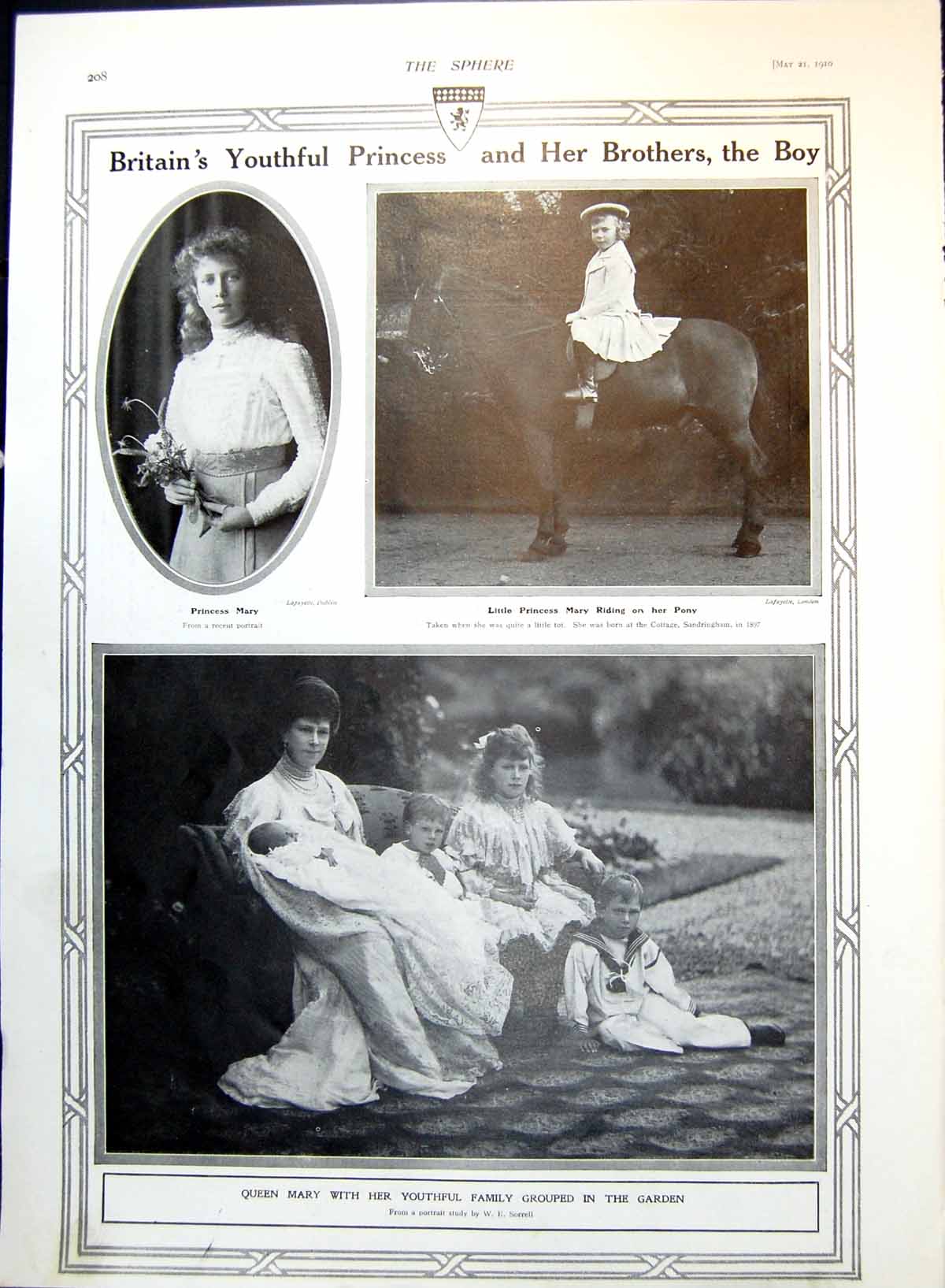 Old Print Queen Mary And Youthful Family Royal Group On Day Marriage 1910 20th