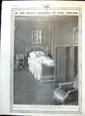 Antique Old Print Death Chamber King Edward Public Seeing Lying In State 1910