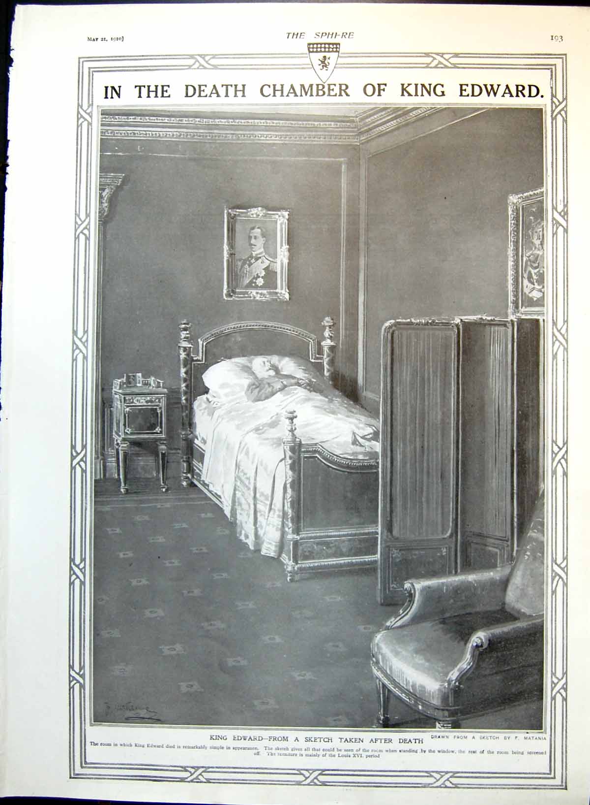 Antique Old Print Death Chamber King Edward Public Seeing Lying In State 1910