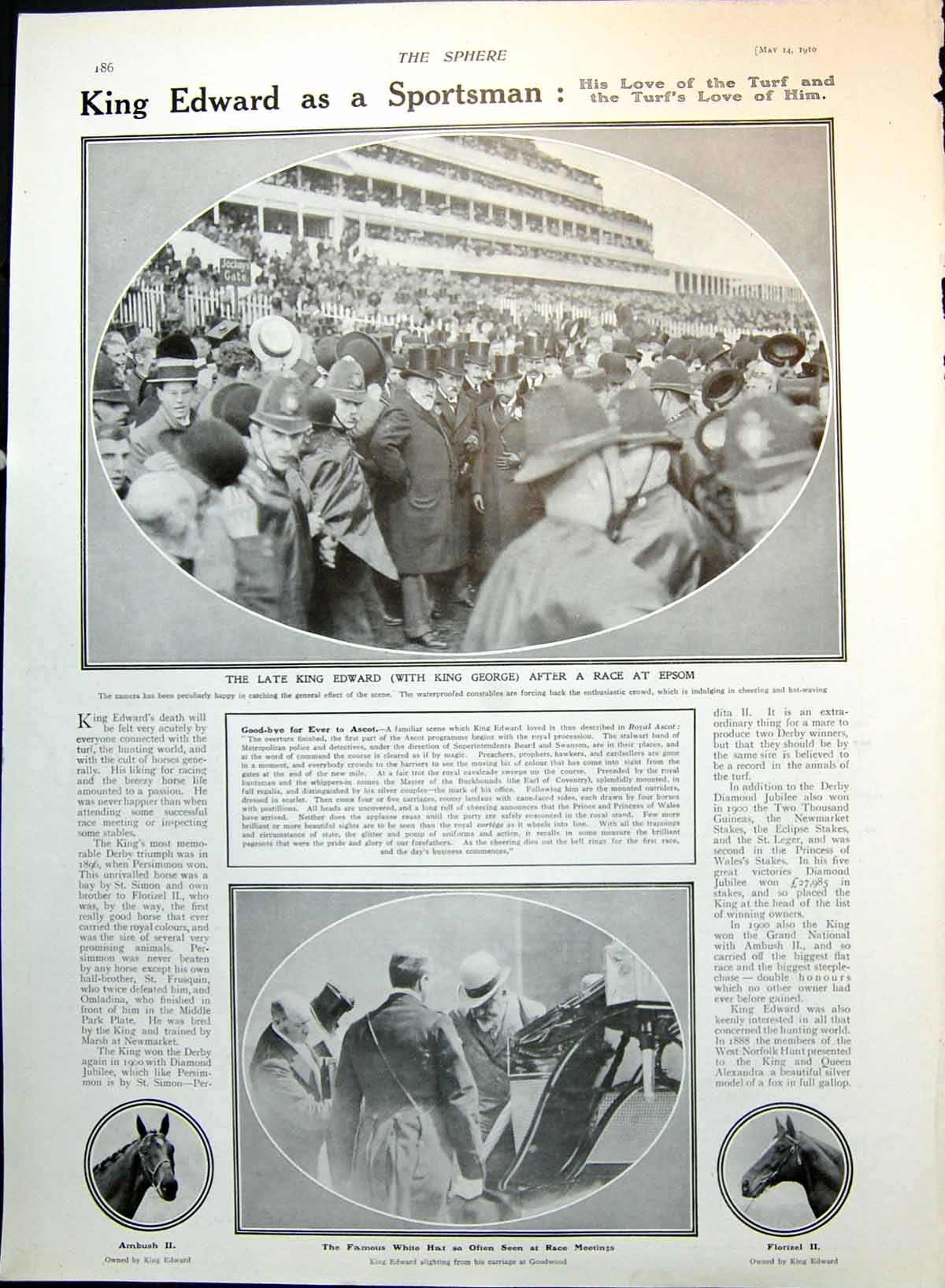 Antique Old Print King Edward As Sportsman Race Epsom Activities 1909-10 1910