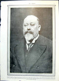 Antique Old Print King Edward Portrait Activities 1906-7 At Opera House 1910