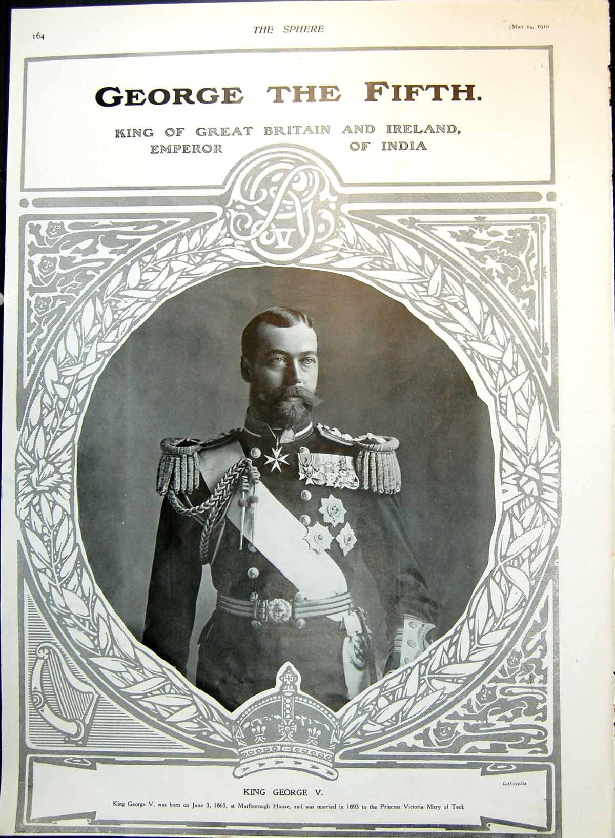 Antique Old Print King George Fifth 1883-4 Health Exhibition House Lords 1910