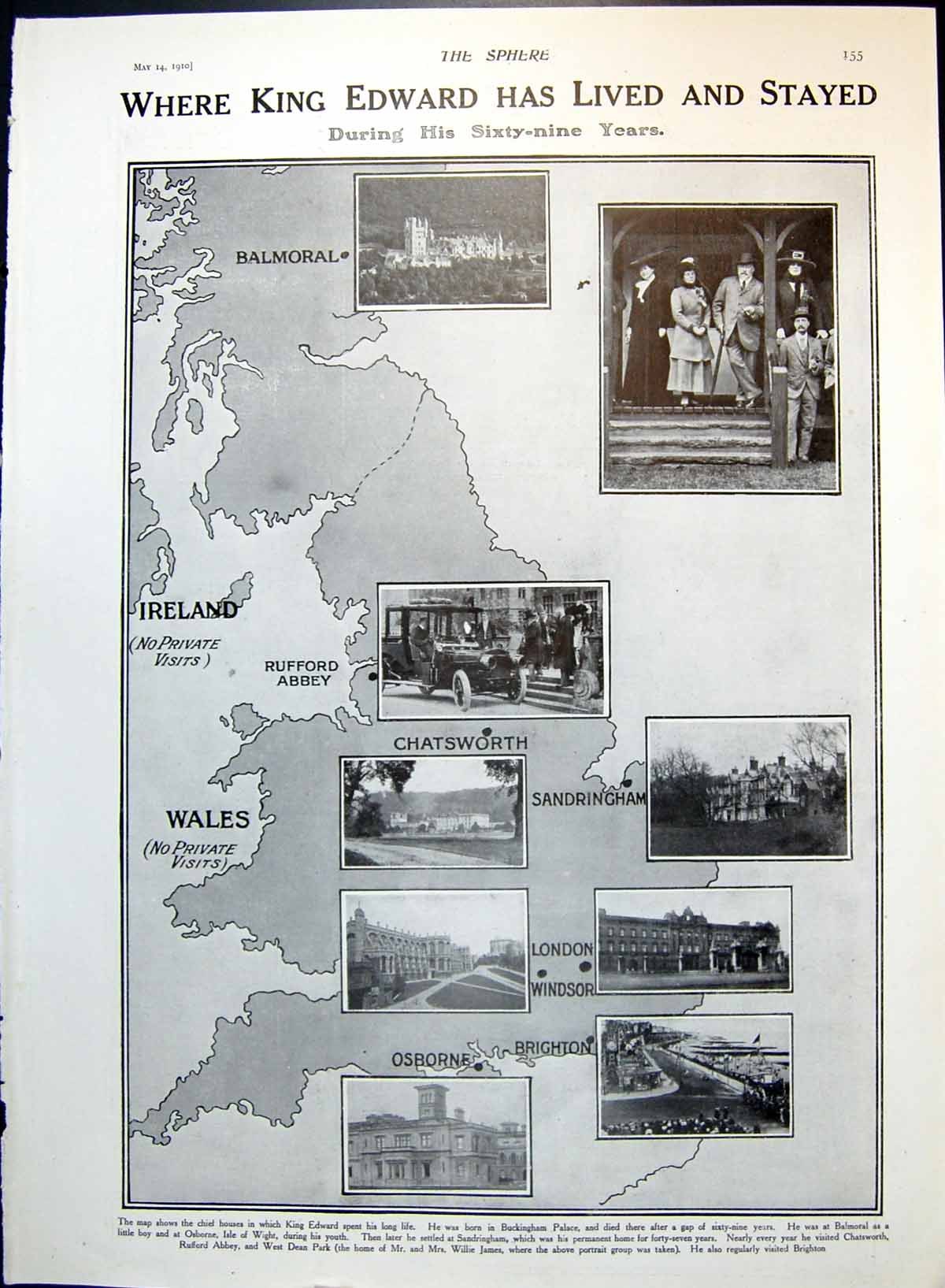 Old Print Where King Edward Has Lived Stayed 1868-73 Foreign Visits 1910 19th