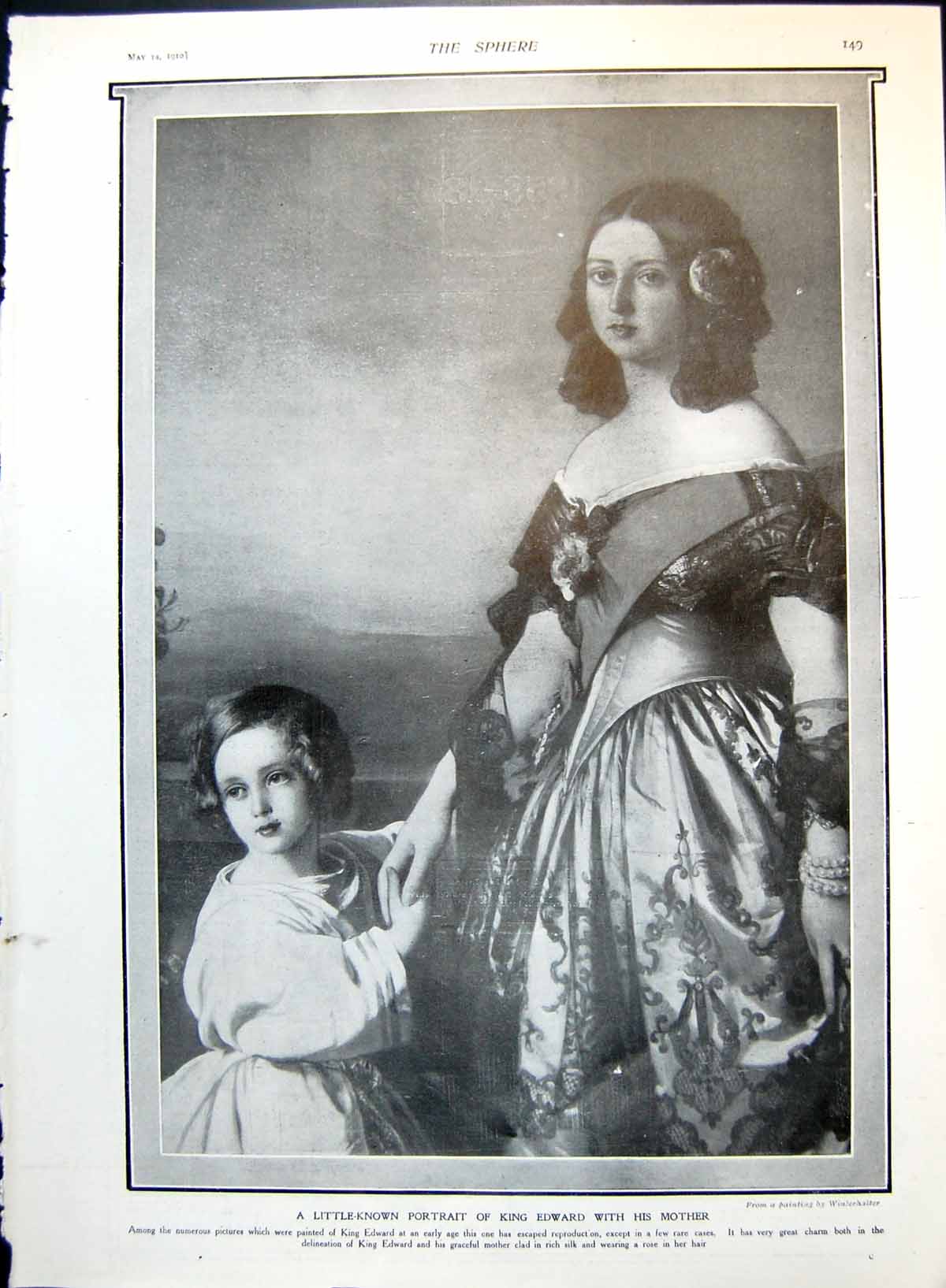 Antique Old Print Portrait King Edward With His Mother 1858-62 At Oxford 1910