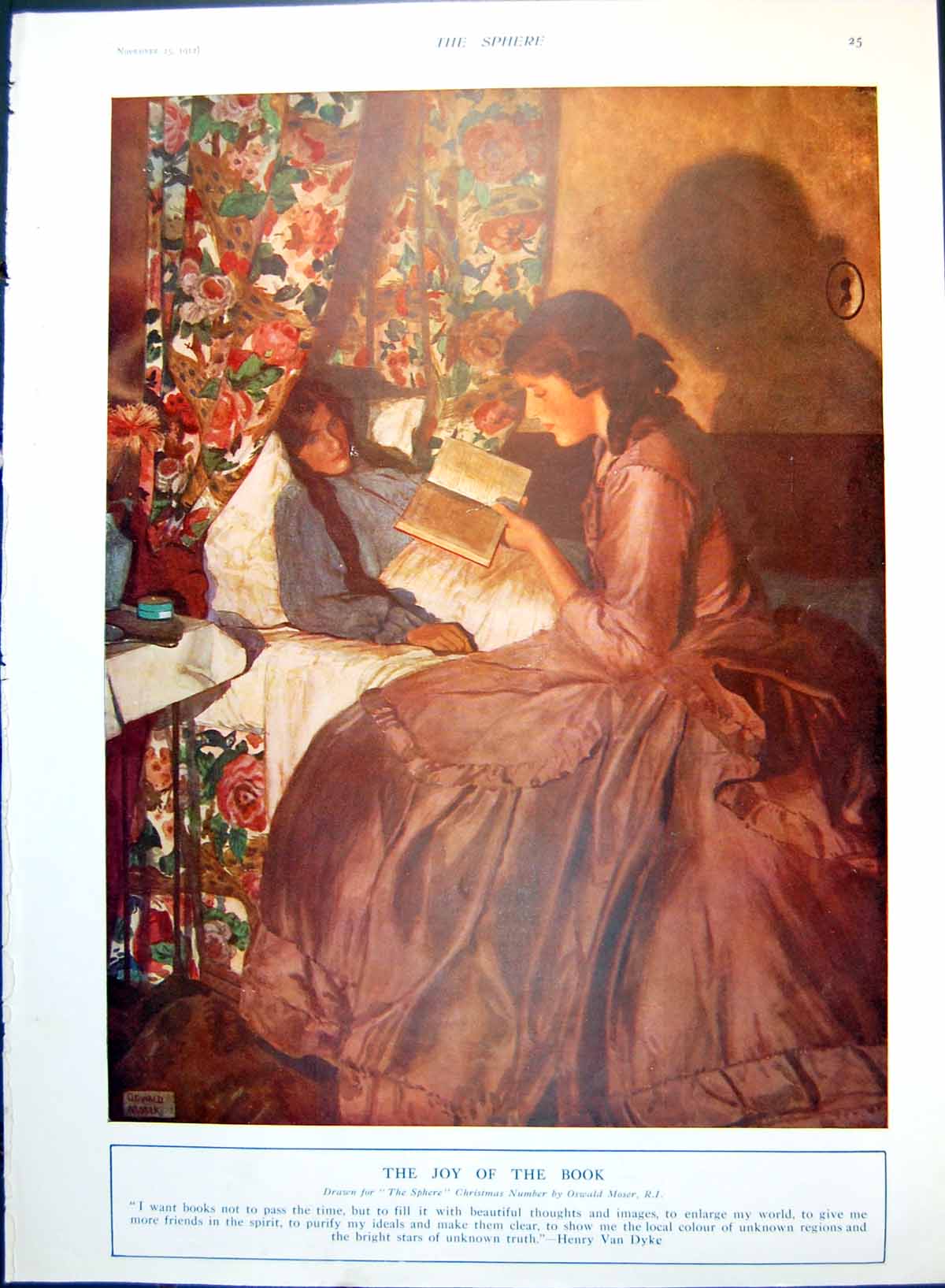 Old Print Lady Reading Book Lady In Bed Oberbronn Kayserberg Alsace 1912 20th