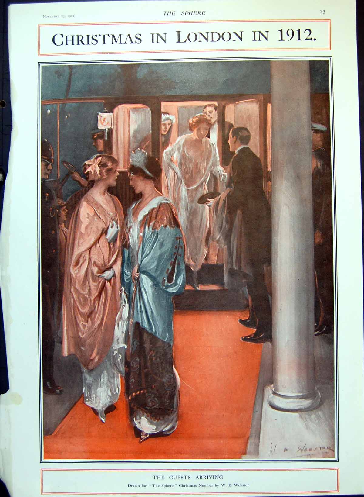 Antique Print Christmas London Guests Arriving Children'S Day Umbrella 1912