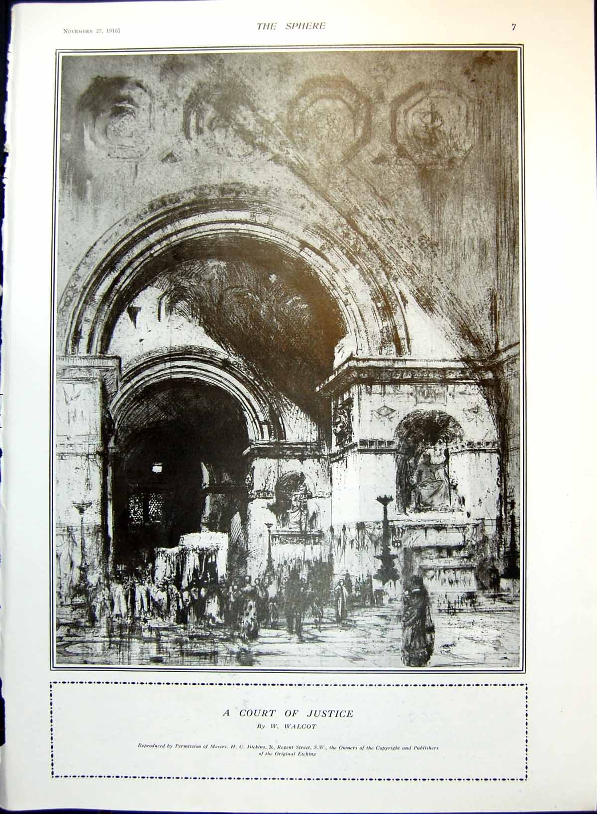 Antique Old Print Court Justice W Walcot Kremlin Moscow Washing Bridge 1916