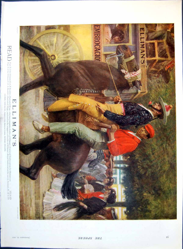 Antique Print Elliman'S Embrocation Advert Colour Horse Rural England 1915 20th