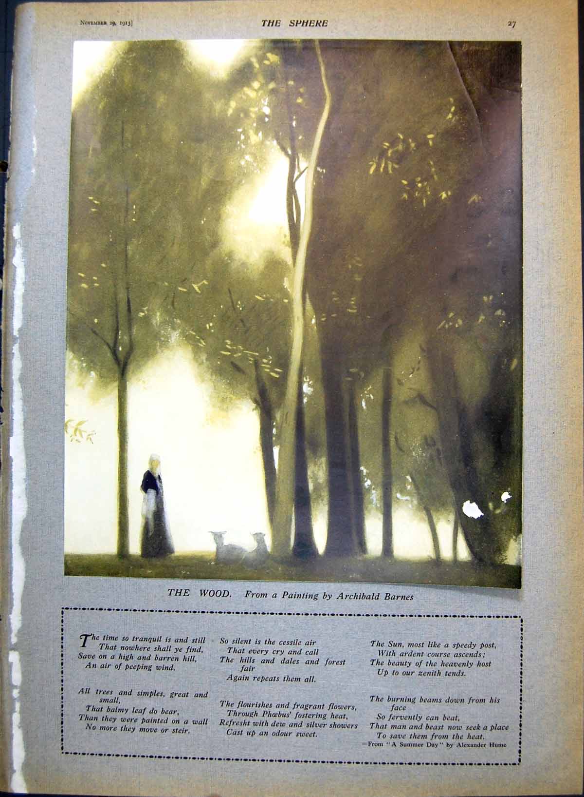 Antique Old Print The Wood Archibald Barnes Traffic London Hansom Songs 1915