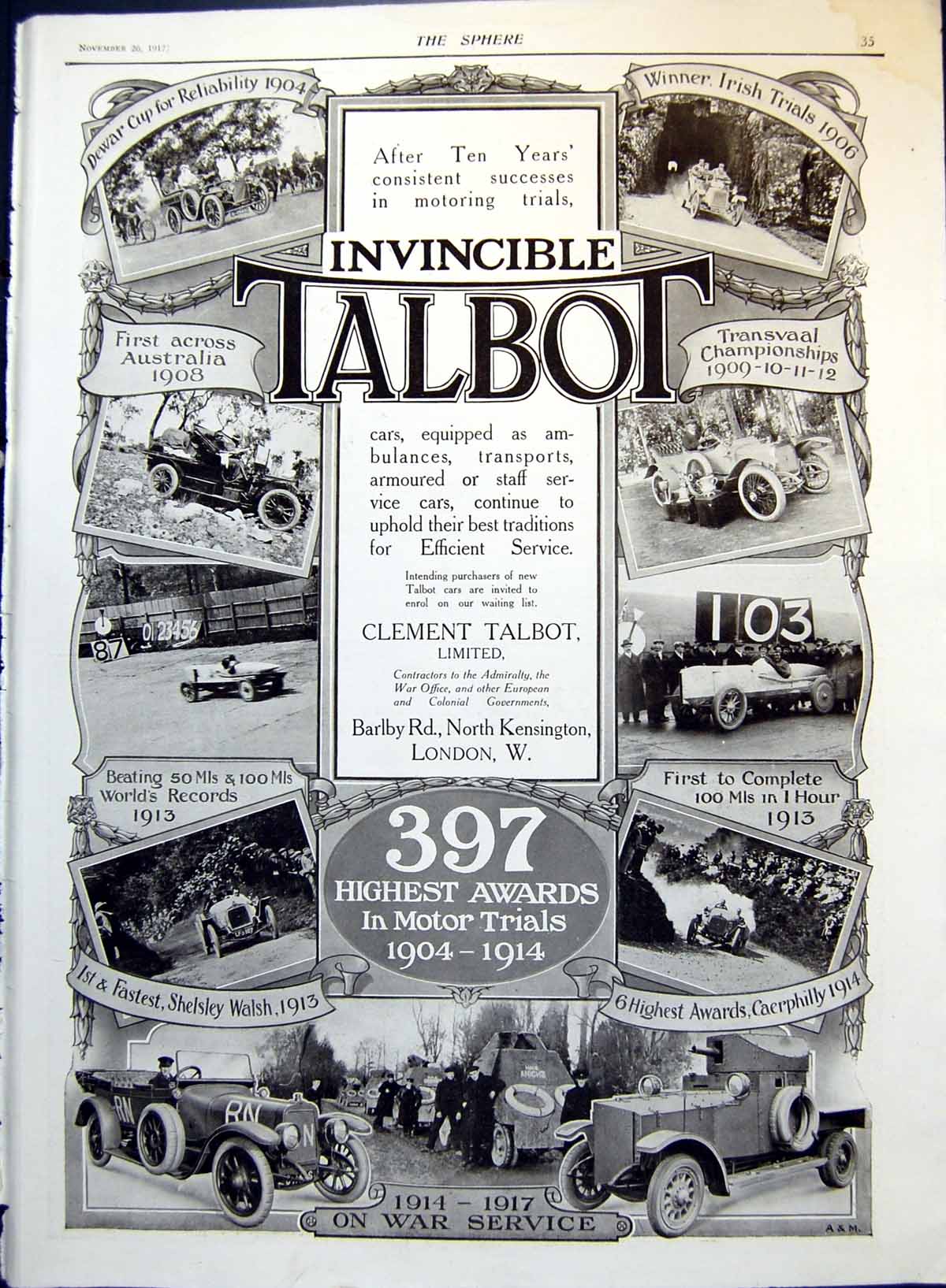 Old Print Invincible Talbot Advert War Service Saluting Kilted Lads 1917 20th