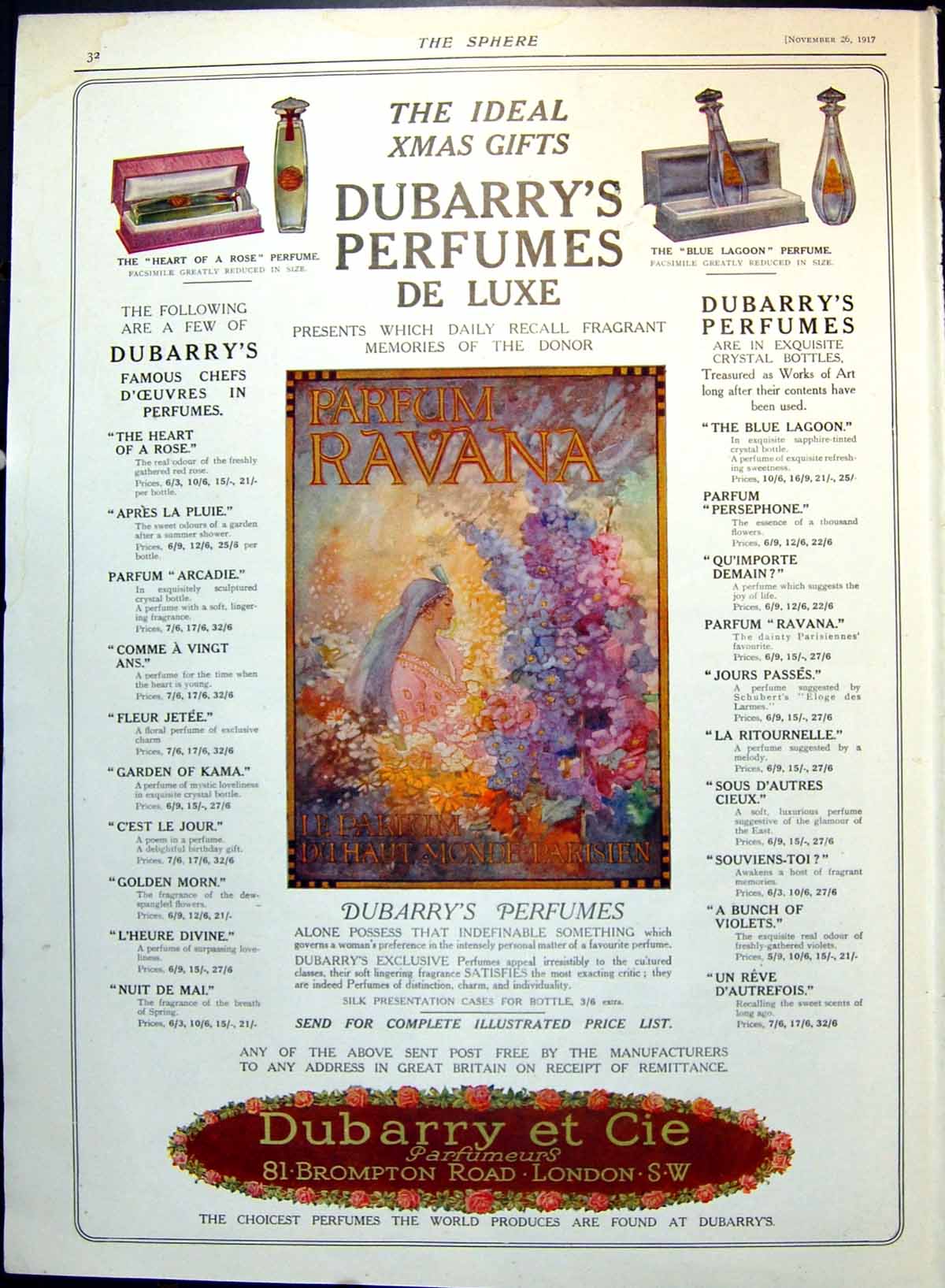 Antique Old Print Parfum Ravana Advert French Perfume Crossley Humber 1917 20th