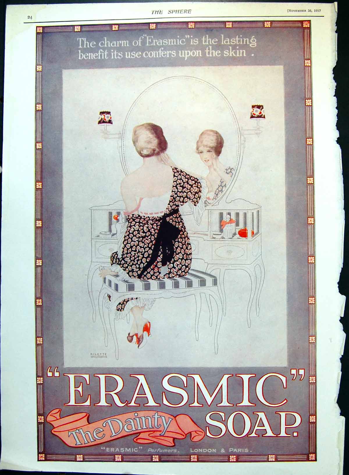 Old Print Erasmic The Dainty Soap Advert Muffin Man Poem The Sixties 1917 20th