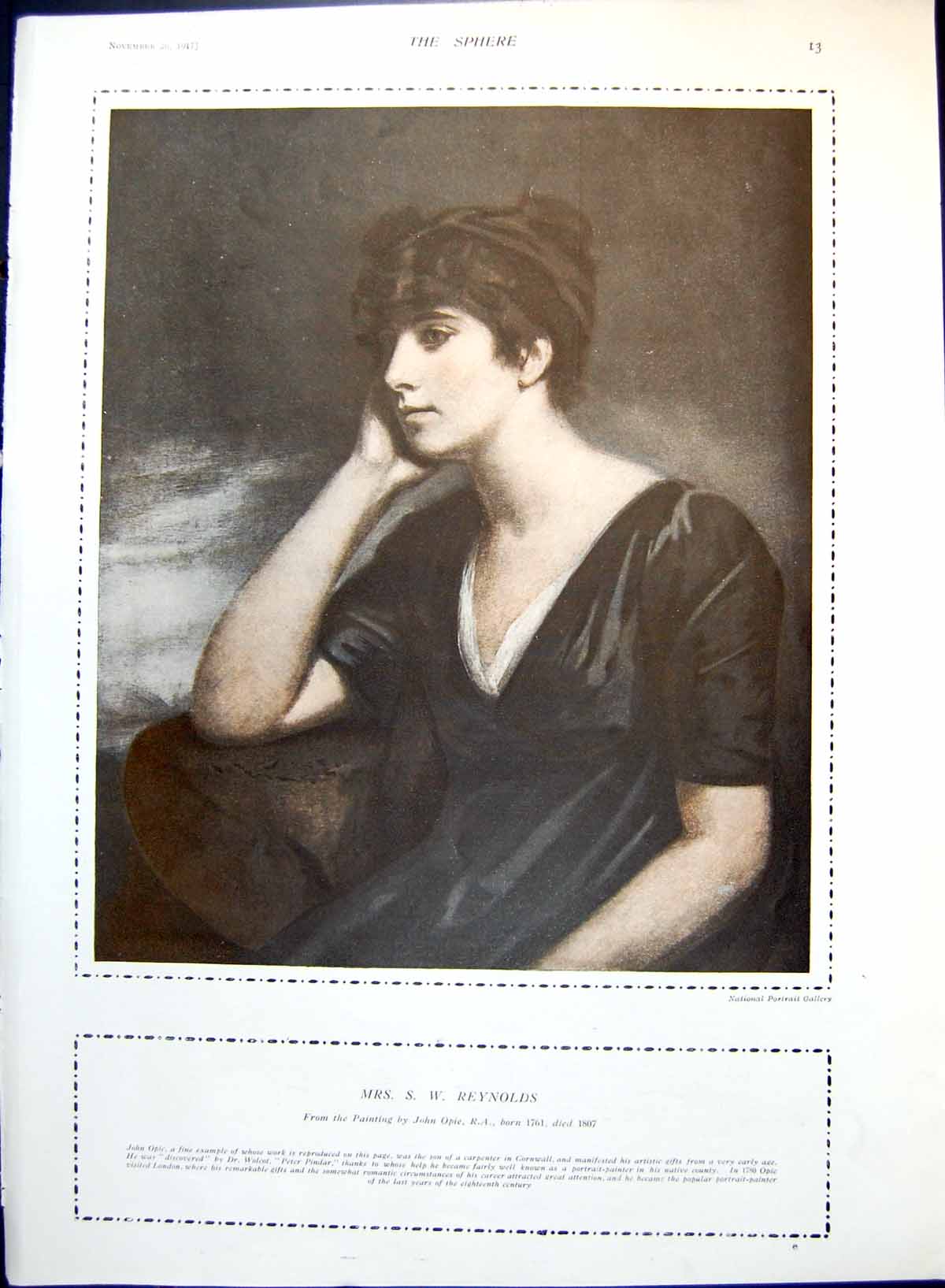 Antique Old Print Mrs Sw Reyns John Opie Scott Moncrieff Henry Raeburn 1917