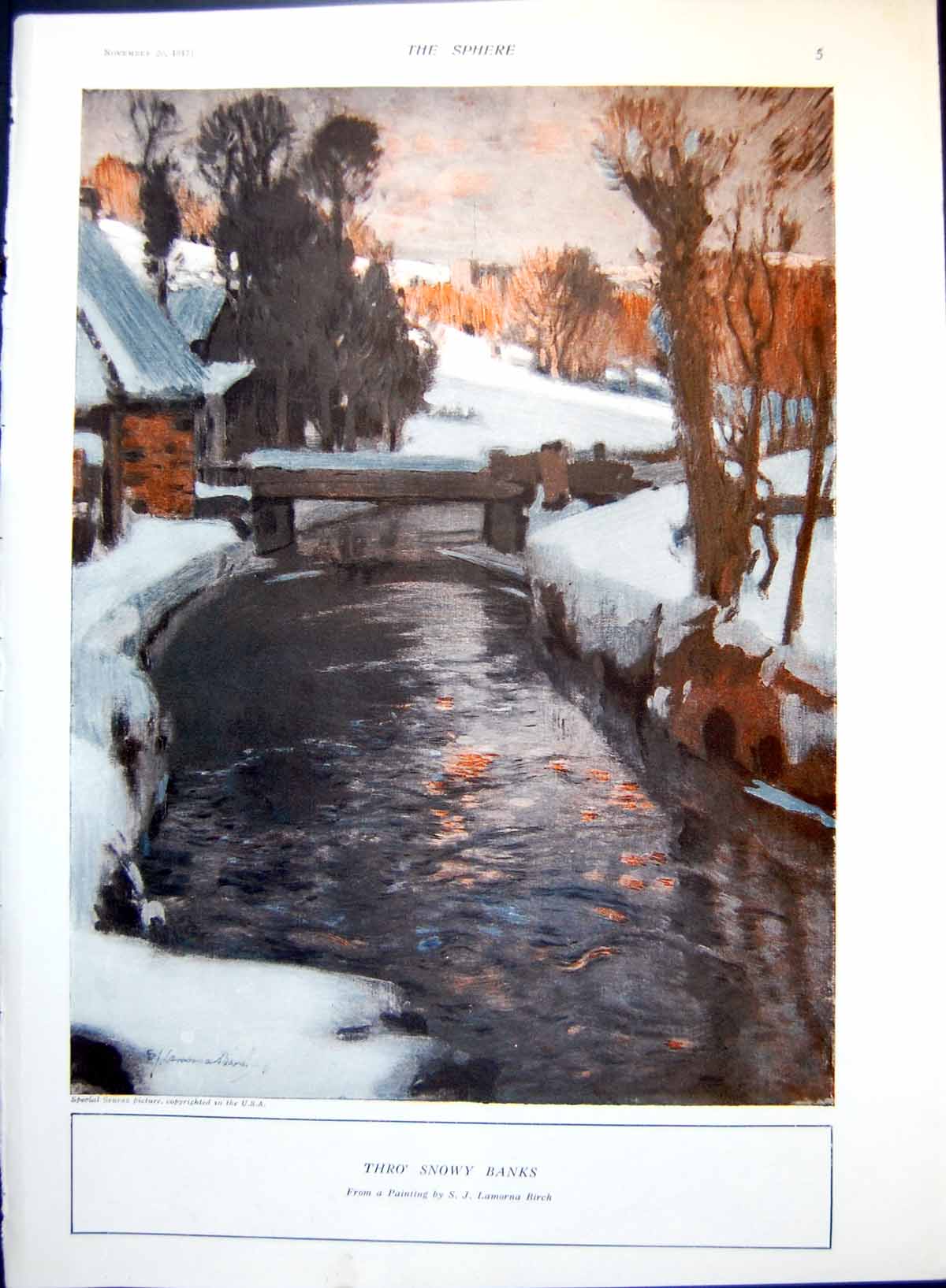 Old Print Thro' Snowy Banks Sj Lamorna Birch Falls Tummel P Gaskell 1917 20th