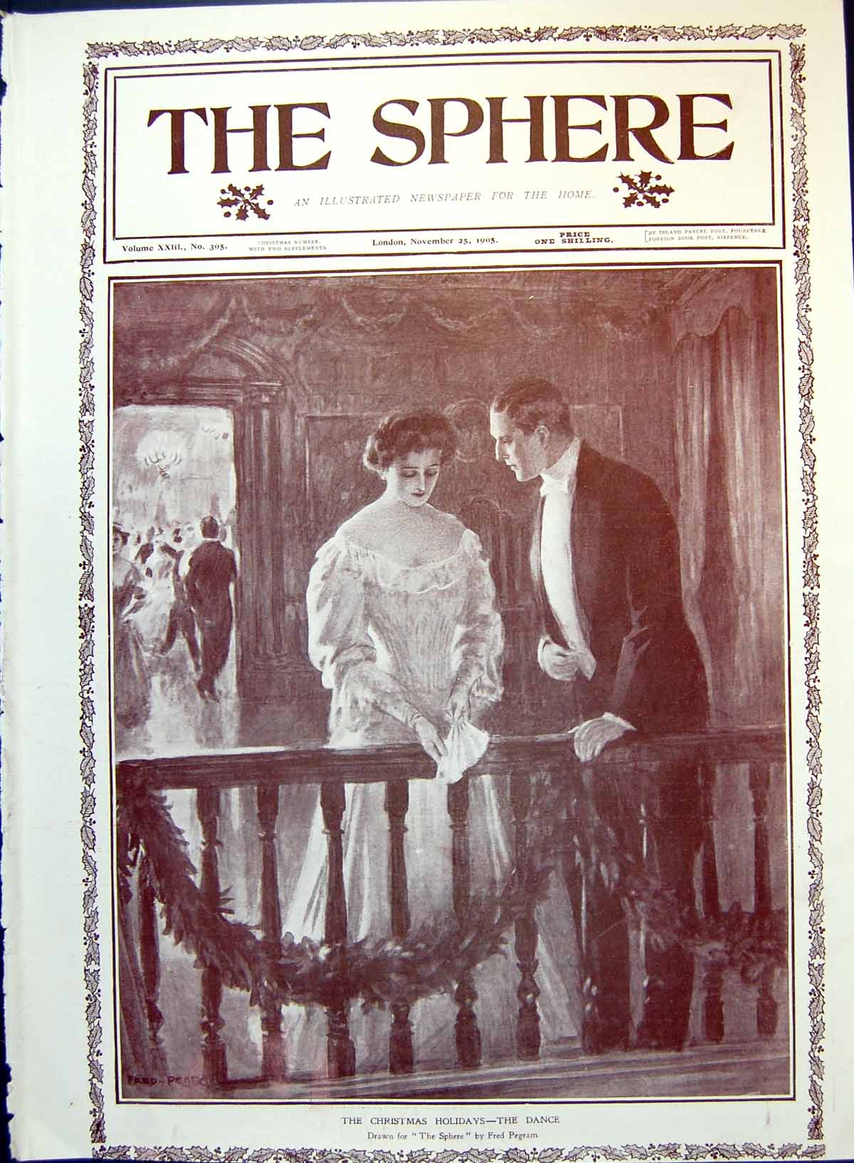 Old Antique Print Christmas Holidays The Dance Gentleman Asking Lady 1905 20th