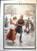 Antique Old Print Christmas Our Grandparents Knew Skating Furs Tophats 1910