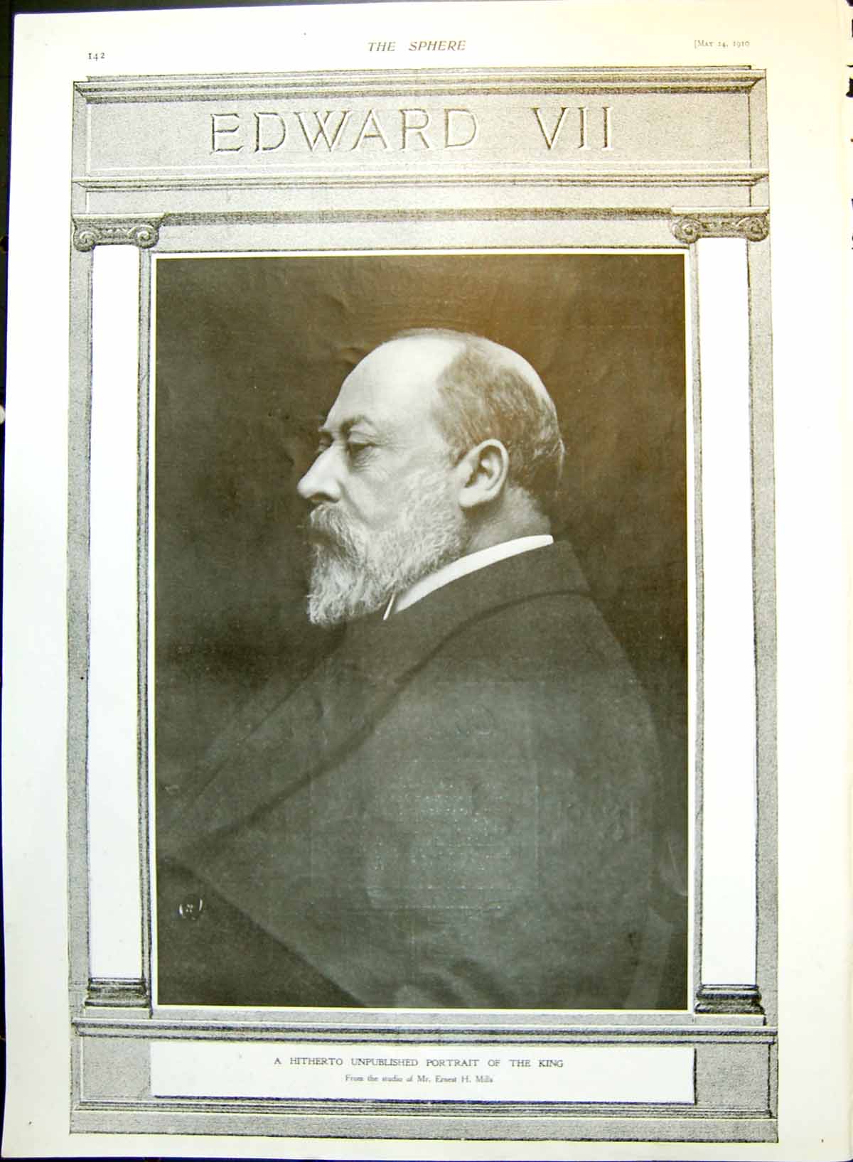 Antique Old Print Edward Vii A Hitherto Unpublished Portrait The King 1910 20th