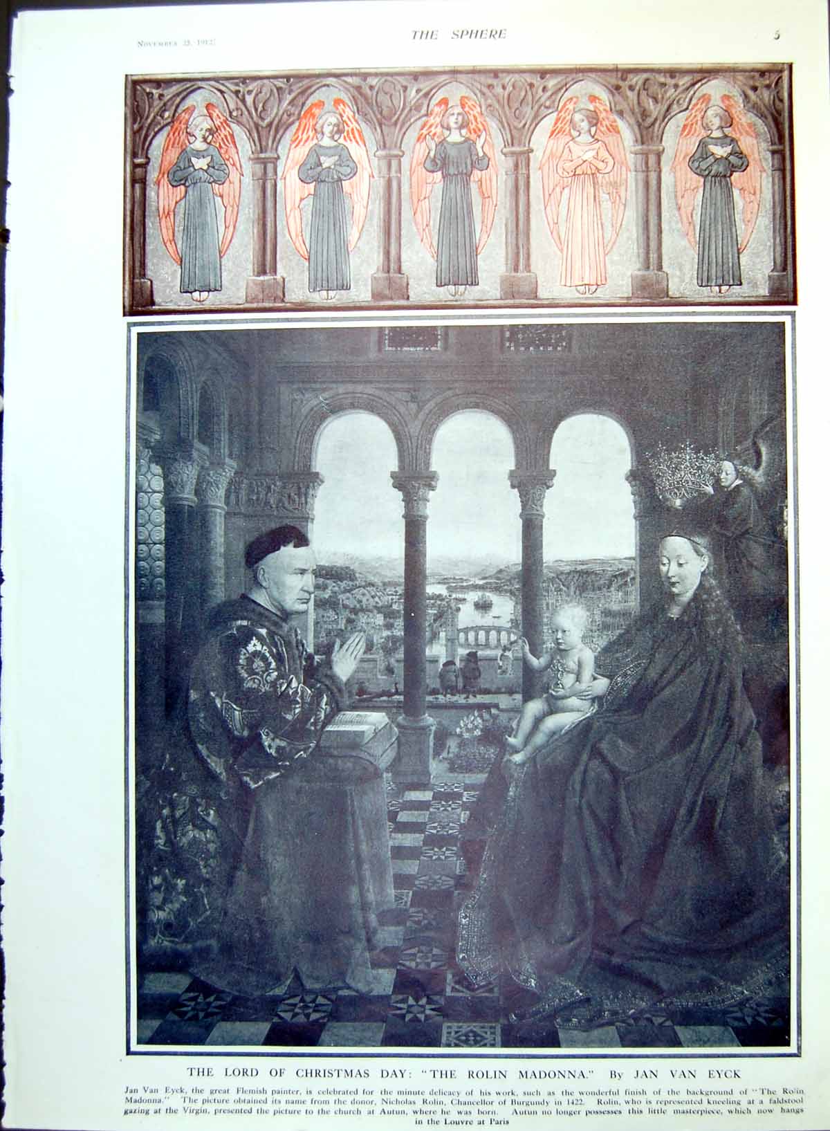 Original Old Antique Print The Rolin Madonna Jan Van Eyck Flemish Painter 1912