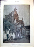 Original Old Antique Print The Cathedral Louvain Wl Bruckman Street Scene 1916