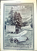 Antique Print Napier Motor Carriages Advert Snowy Mountain Scene Trees 1915