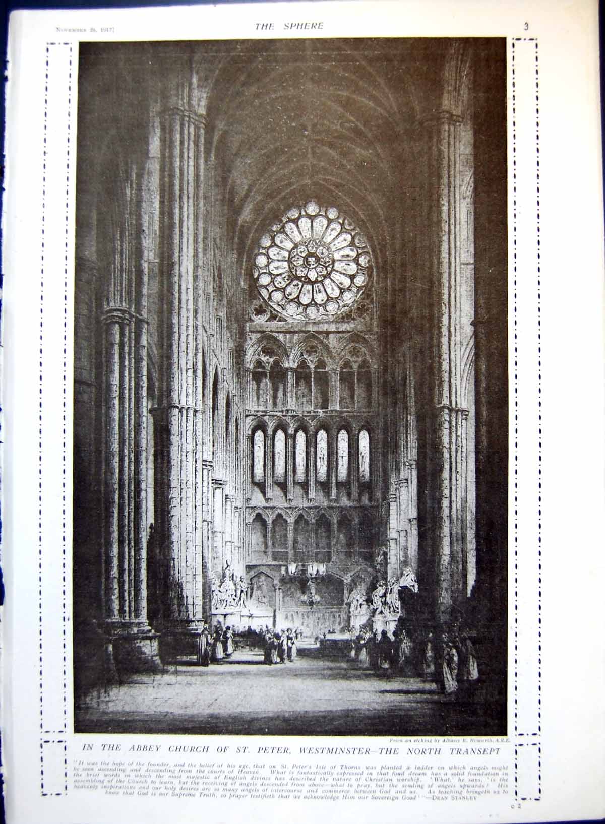 Old Vintage Print Abbey Church St. Peter Westminster North Transept 1917 20th