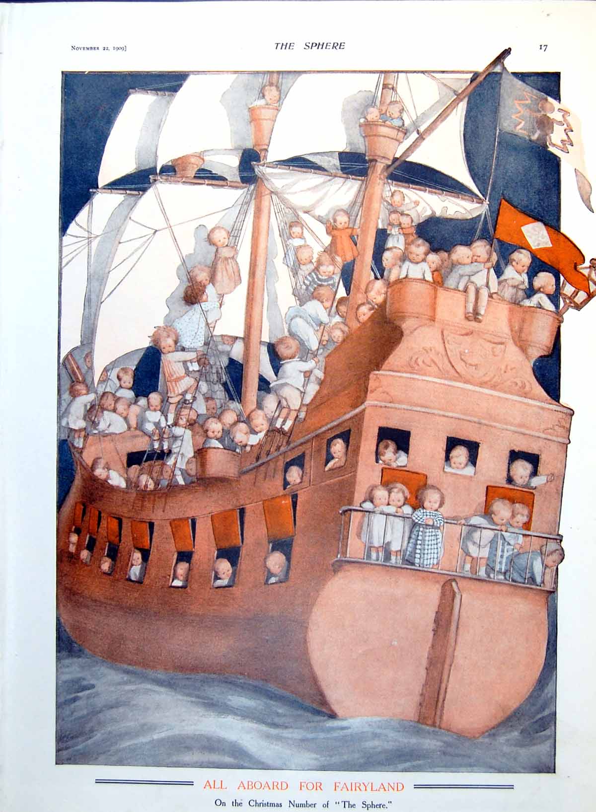 Antique Old Print Aboard Fairyland Toddlers Ship Sb Pearse Price Turkey 1909